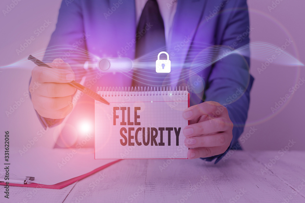 Aufkleber writing note showing file security. business concept for protecting digital data such as those in a 