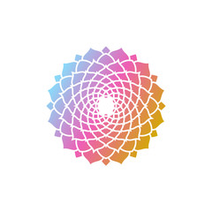 Round gradient mandala on white isolated background. Mandala vector logo illustration. Mandala with floral patterns. Yoga template