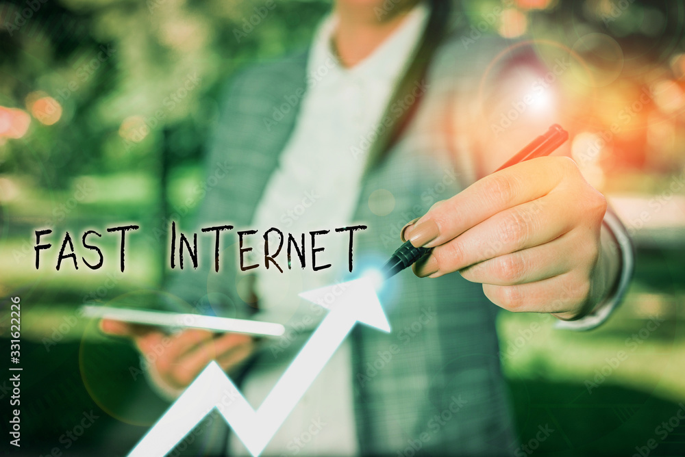 Poster writing note showing fast internet. business concept for term used for internet service that is fast