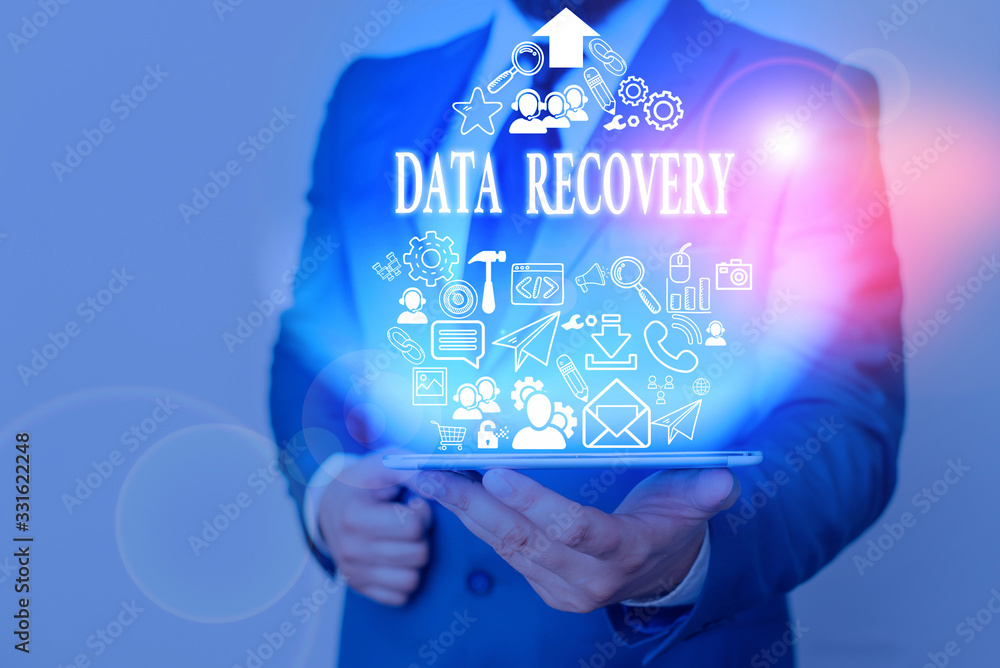 Poster handwriting text data recovery. conceptual photo process of salvaging inaccessible lost or corrupted