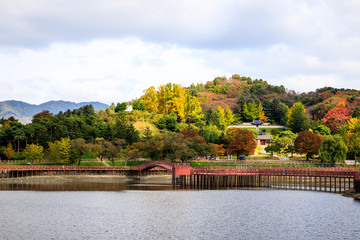 Fototapeta na wymiar Colorfully Temple, Jangsu-gun, South Korea
