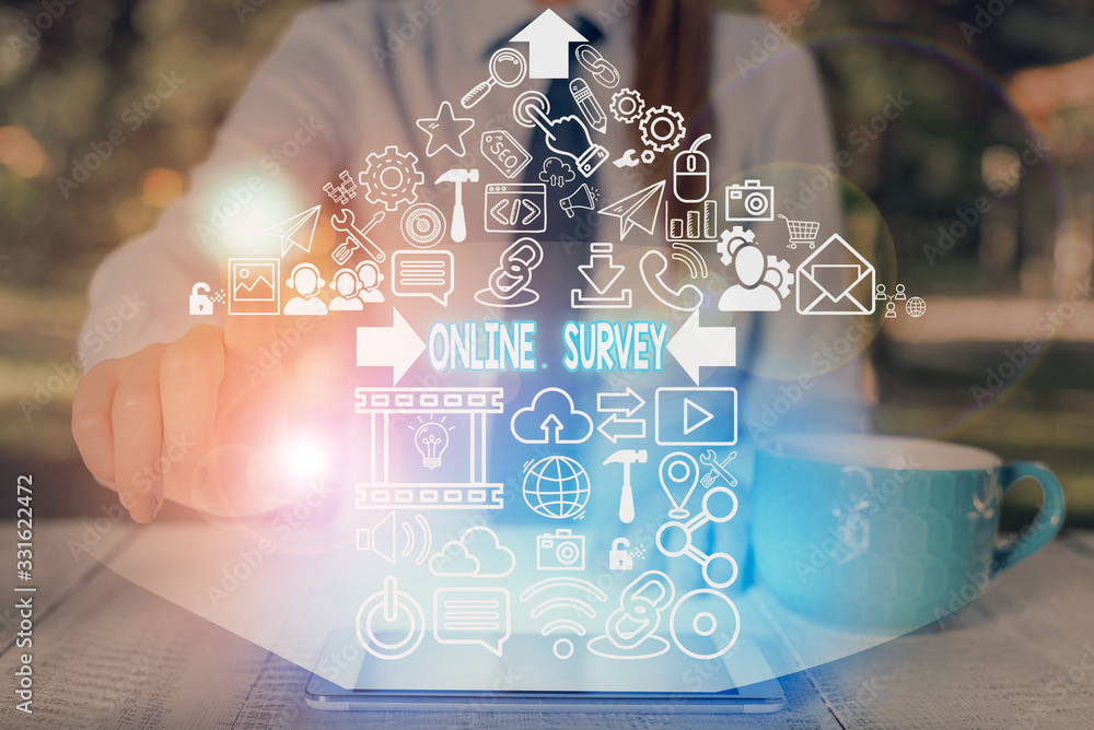 Poster conceptual hand writing showing online survey. concept meaning type of assessment that is conducted 
