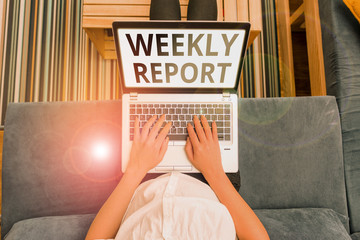 Conceptual hand writing showing Weekly Report. Concept meaning information on what have become...