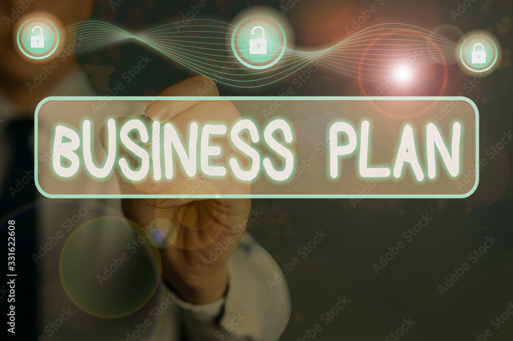 Poster conceptual hand writing showing business plan. concept meaning the document setting out a business f