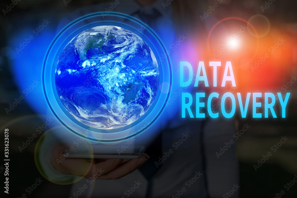 Poster handwriting text writing data recovery. conceptual photo process of salvaging inaccessible lost or c
