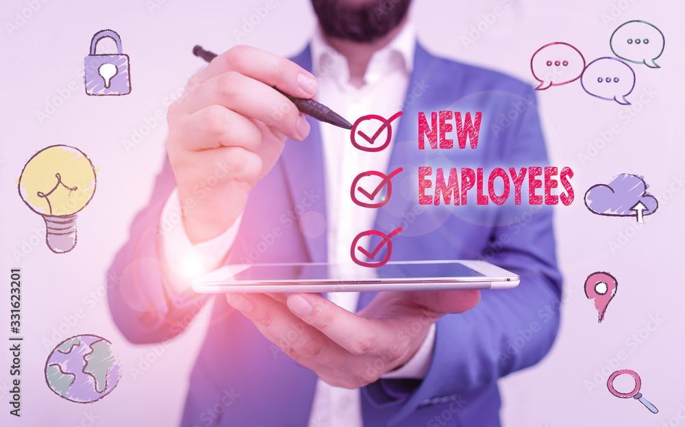 Poster writing note showing new employees. business concept for has not previously been employed by the org