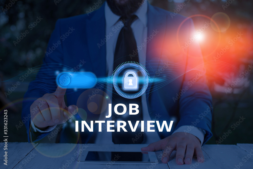 Poster text sign showing job interview. business photo text meeting in which an employer asks the applicant
