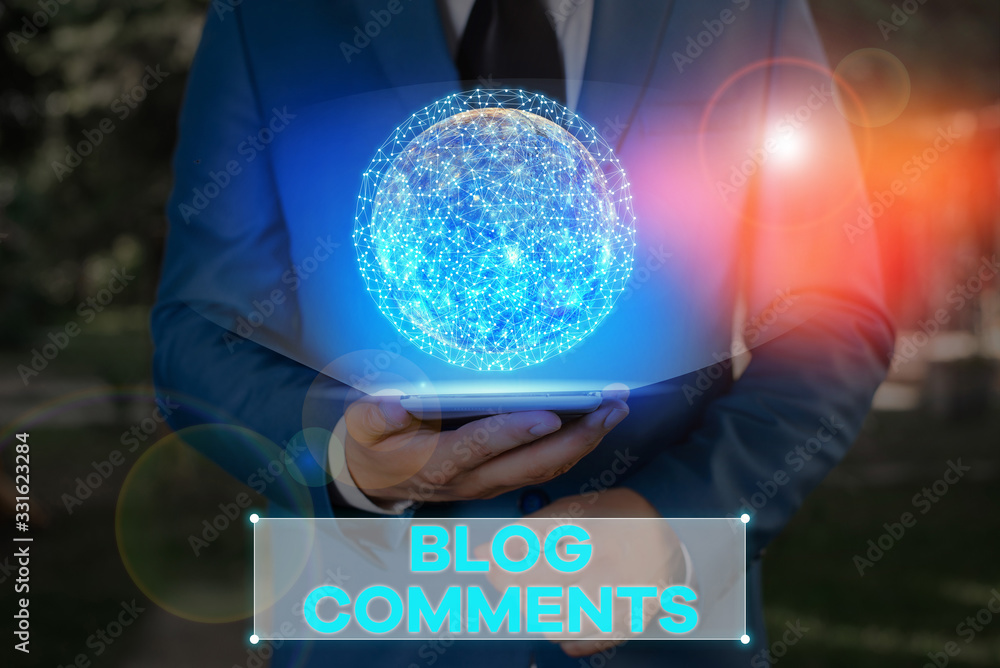 Poster writing note showing blog comments. business concept for space at the end of each post for a reader 