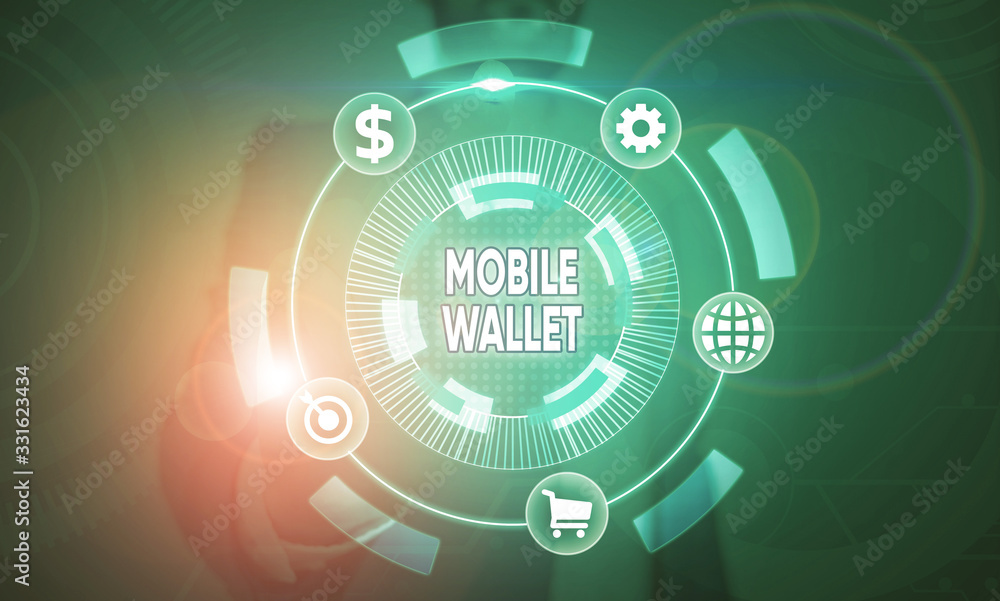 Poster writing note showing mobile wallet. business concept for mobile technology that is used similarly to