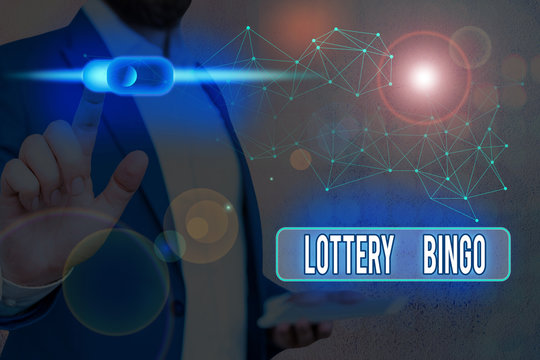 Writing note showing Lottery Bingo. Business concept for game of chance in which each player matches numbers printed
