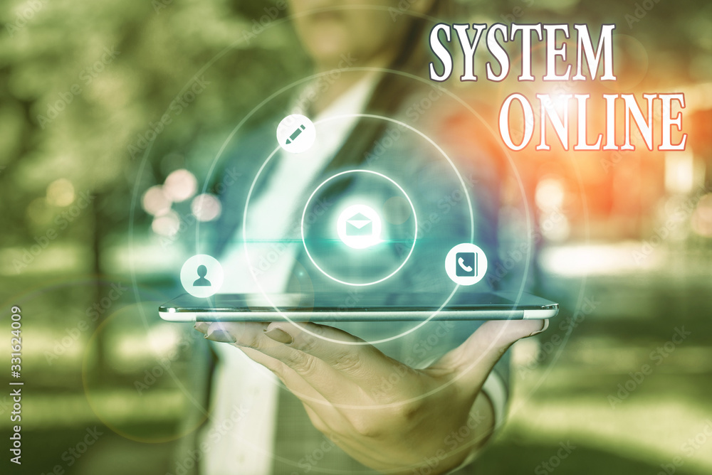 Poster text sign showing system online. business photo showcasing when a device can readily communicate wit