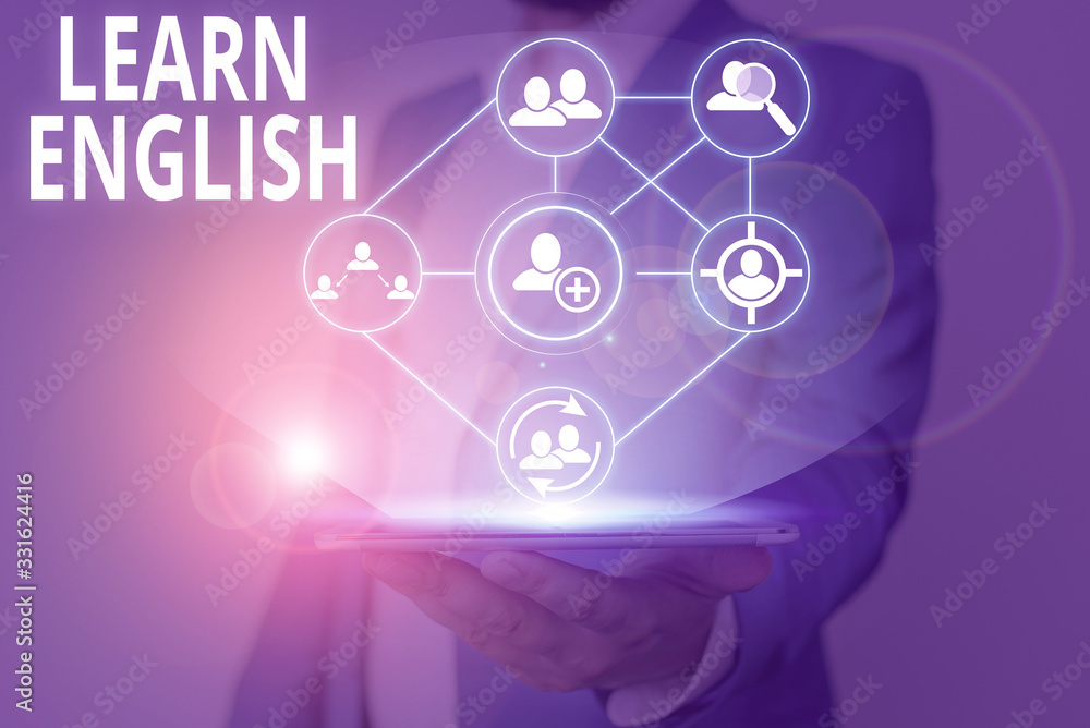 Poster writing note showing learn english. business concept for gain or acquire knowledge of speaking and w