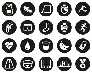 Marathon Or Marathon Race Icons White On Black Flat Design Circle Set Big