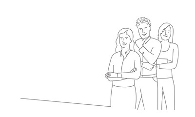 People with arms crossed. Business concept. Line drawing vector illustration. 