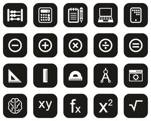 Math Or Math Science Icons White On Black Flat Design Set Big