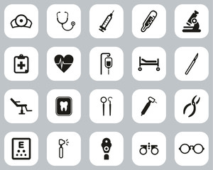 Medical Equipment Icons Black & White Flat Design Set Big