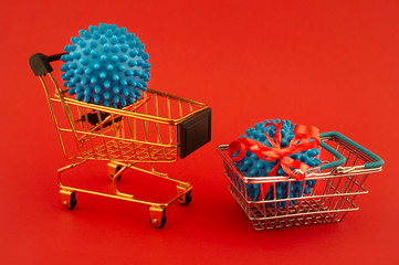 Virus molecule on a shopping cart and basket