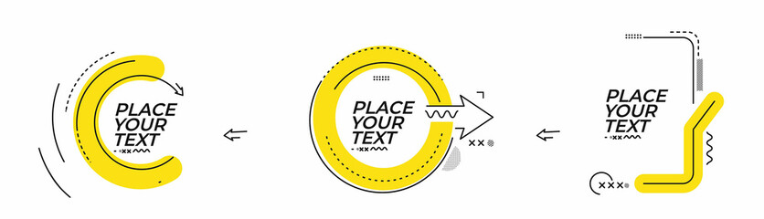 Set of Flat linear promotion geometric shapes banner, scroll,  sticker, badge, price tag, poster.