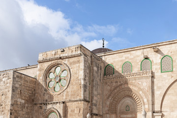 The part of the outer walls of Al Aqsa Mosque on the Temple Mount in the Old Town of Jerusalem in Israel