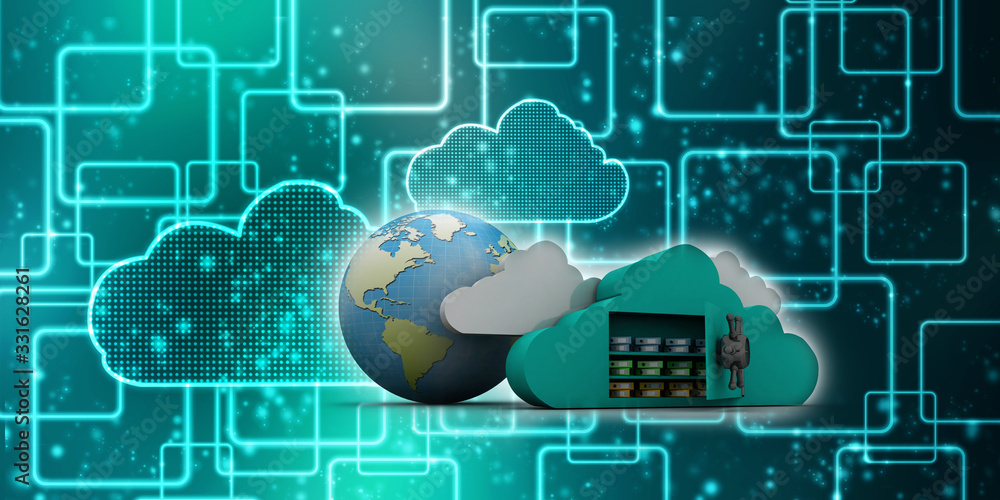 Poster 3d rendering cloud folder storage lock