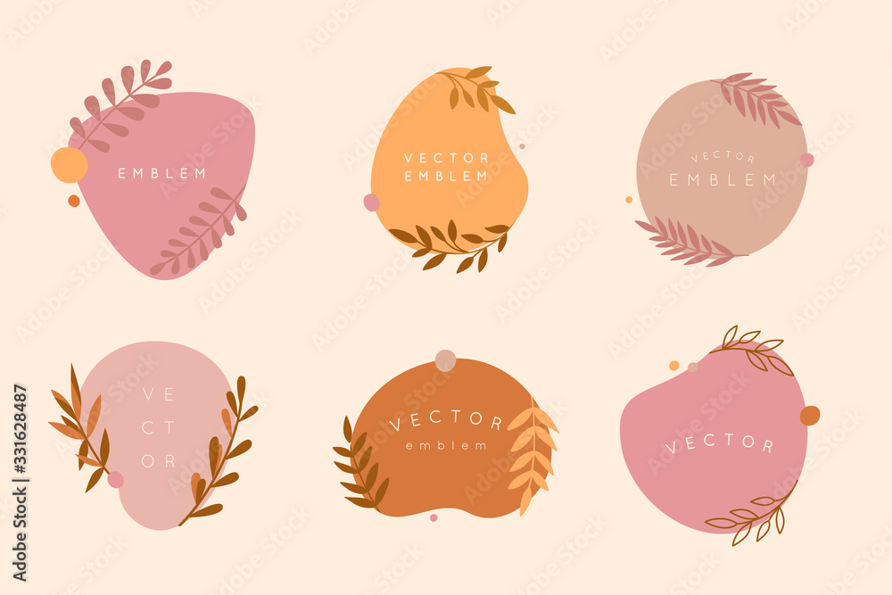 Poster Vector logo design templates in simple minimal style - floral frame with copy space for text or letters - abstrac background for social media posts and stories
