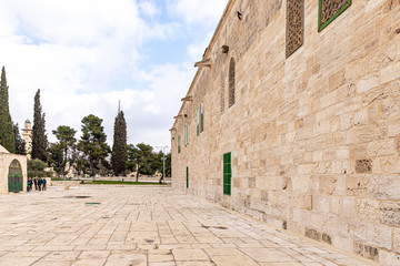 The wall of the Al Aqsa Mosque on the Temple Mount in the Old Town of Jerusalem in Israel