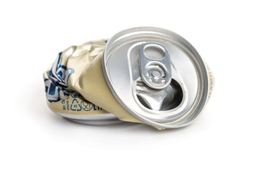Crumpled Aluminum can isolated on white background