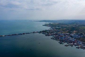 Sihanoukville, Cambodia - March 15, 2020: Ariel view of container terminal of Sihanoukville Autonomous Port.