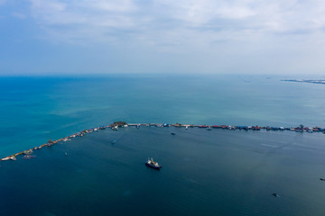 Sihanoukville, Cambodia - March 15, 2020: Ariel view of container terminal of Sihanoukville Autonomous Port.