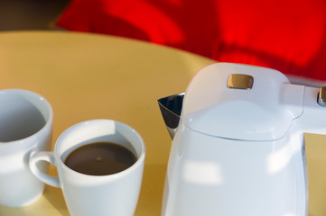 electric kettle and fresh coffee