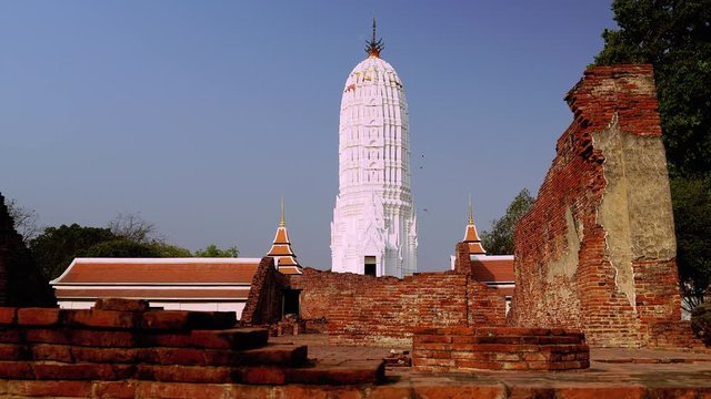 b-roll video crane shot of Wat Phutthaisawan is a temple of long reign and glorious era. It was designed in Khmer style to gain Buddhist merit.Buddhist temple in the city of Ayutthaya Historical Park 