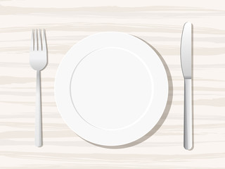 オシャレな食器のイラスト 木目背景