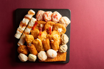 Japanese fish cakes on plate 