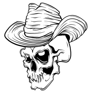 Skull In Black Cowboy S Hat Vector Illustration