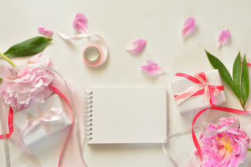 Gift box with pink peony