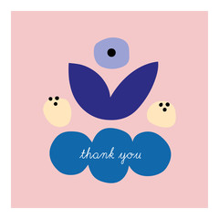 Fototapeta premium Vector beautiful Greeting card template. Thank you - creative card design ready for use. Gratitude background in naive style.