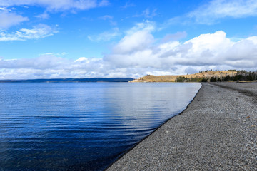 Majestic Landscape of the Trees and Lake in Yellowstone National Park, USA