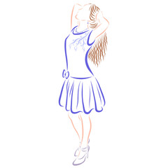 Obraz na płótnie Canvas beautiful slim girl in a blue dress and high-heeled shoes