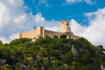 Fototapeta na wymiar Rocca Janula fortress. Cassino, Italy. Centuries castle. The Rocca Janula was for centuries the military hub of the lordship of the land of San Benedetto. Nearby abbey of Montecassino.