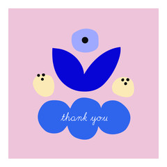 Vector beautiful Greeting card template. Thank you - creative card design ready for use. Gratitude background in naive style.