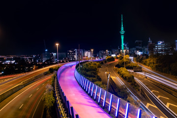 Fototapeta na wymiar Auckland Lightpath and Skytower at night