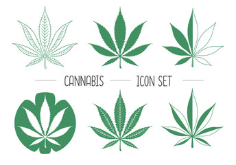 Set of cannabis leaf simple vector icons on white background. Businiss Logo design - obrazy, fototapety, plakaty