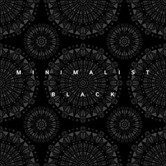 Minimalist, minimal black seamless repeat vector pattern. Radial mandala circle shape decoration, dark gothic vintage stained glass ornamentation. Round border, frame template. Text background.