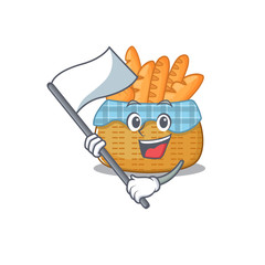 Bread basket cartoon character design holding standing flag