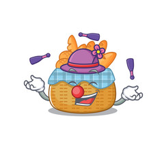 A sweet bread basket mascot cartoon style playing Juggling