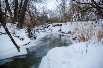 winter landscape with river and trees