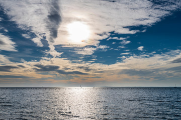 Winter sunset over the bay of Portopiccolo Sistiana. Duino. Italy