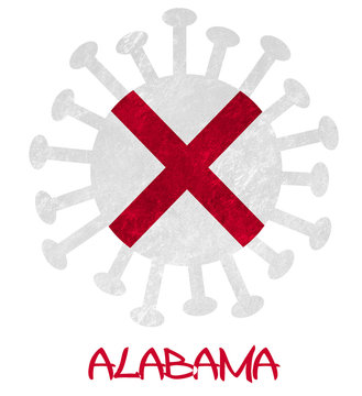 State flag of Alabama with corona virus or bacteria