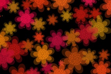 Colorful flower patterned wallpaper with black background