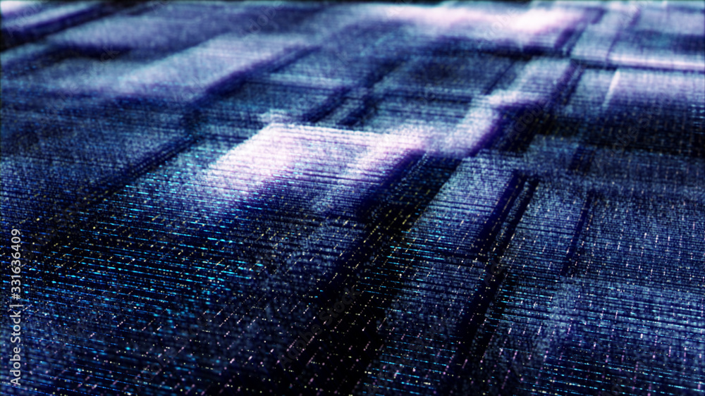 Poster Futuristic digital generated image abstract matrix particles de-focus grid in cyber space digital background environment